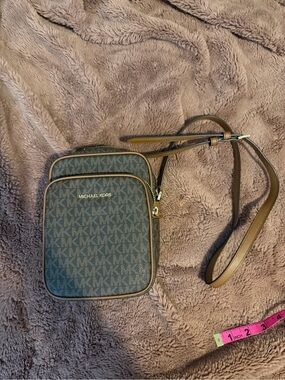 Michael Kors Brown Monogram Crossbody with Gold Hardware